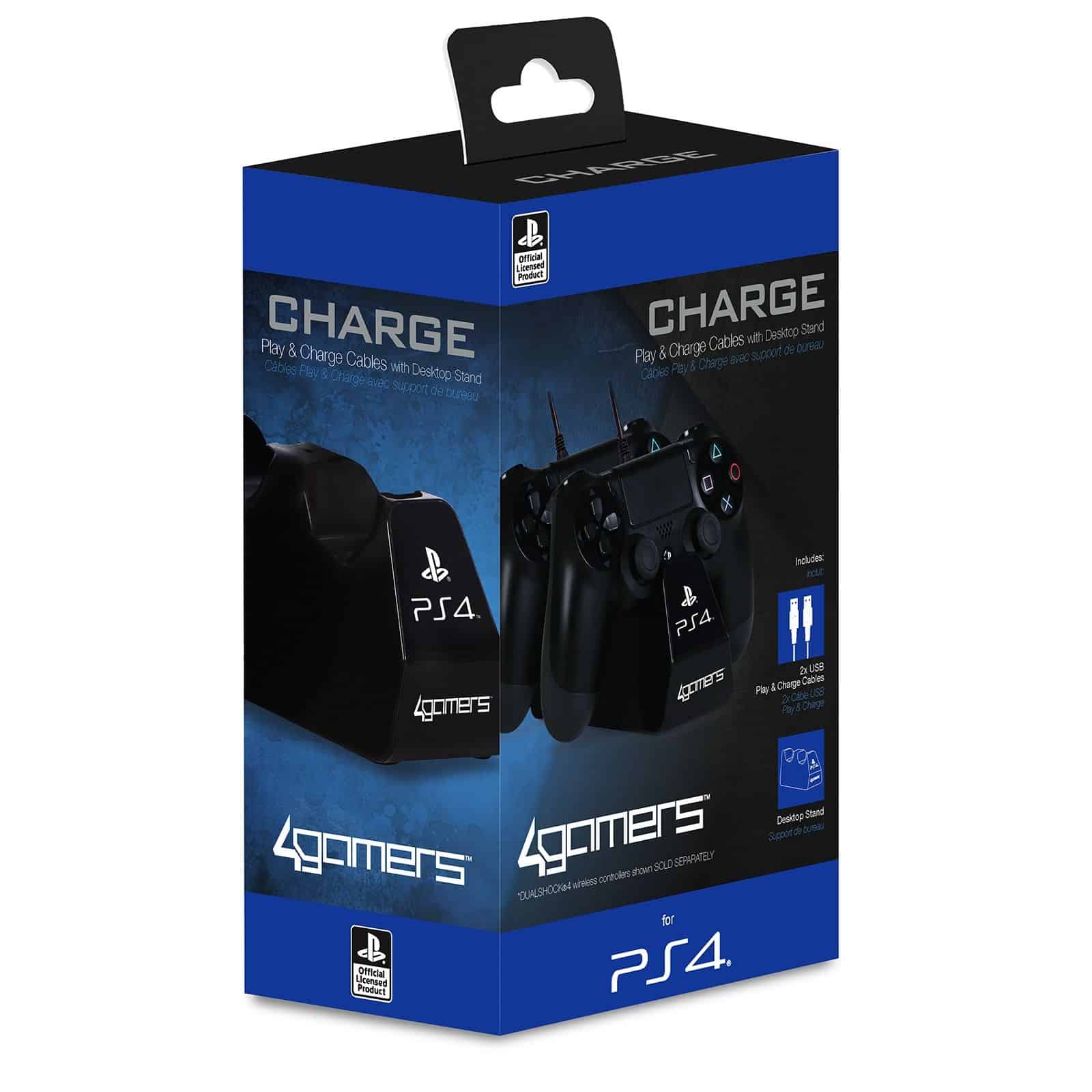 Lot de 2 câble Play N Charge PS4 + Stand rangement manettes - Noir - sous  licence Officielle Playstation - OKAVENGO