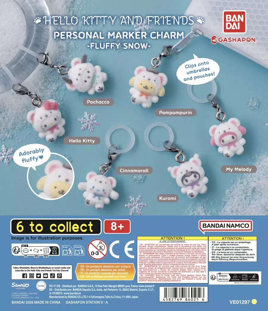 Gashapon Bandai Official Shop Lausanne 10 Gashapon Hello Kitty and Friends Personal Marker Charm Fluffy Snow